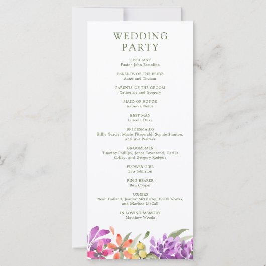 Bright Tropical Floral Abstract huwelijksprogramma (Achterkant)