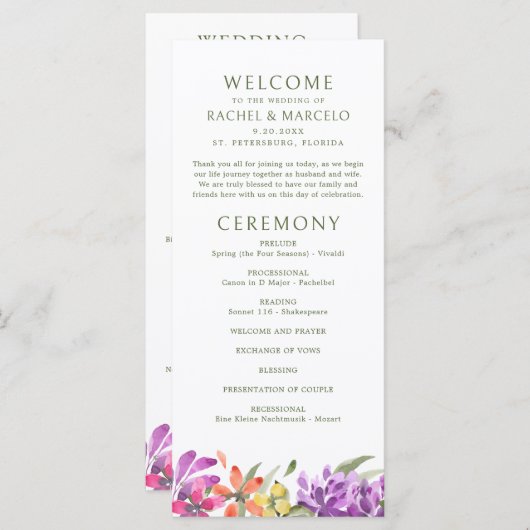 Bright Tropical Floral Abstract huwelijksprogramma (Voorkant / Achterkant)