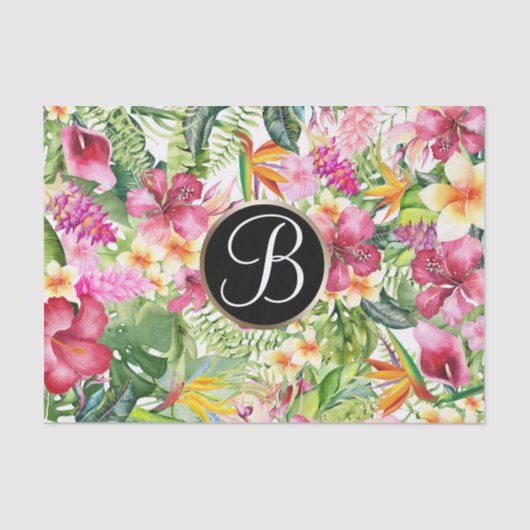 Bright Tropical Floral Monogram Letter Initiaal Tissuepapier (Voorkant)