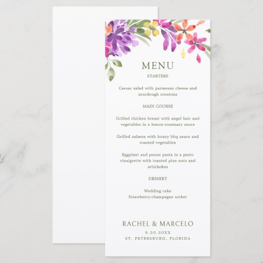 Bright Tropical Floral Wedding Menu (Voorkant / Achterkant)