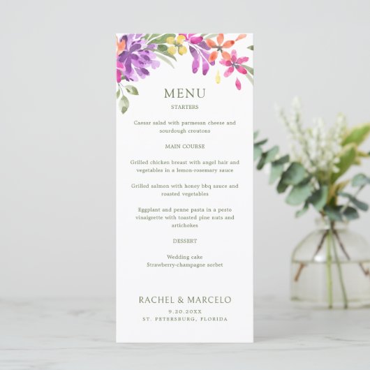Bright Tropical Floral Wedding Menu (Staand voorkant)