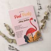 Bright Tropical Pool Party Roze flamingo Sweet 16 Kaart
