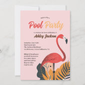 Bright Tropical Pool Party Roze flamingo Sweet 16 Kaart (Voorkant)