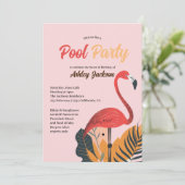 Bright Tropical Pool Party Roze flamingo Sweet 16 Kaart (Staand voorkant)