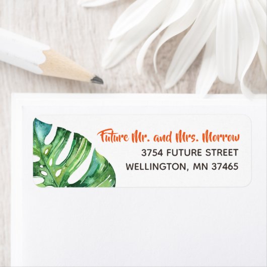 Bright Tropical Waterverf Flower Retouradres Etiket (Insitu)