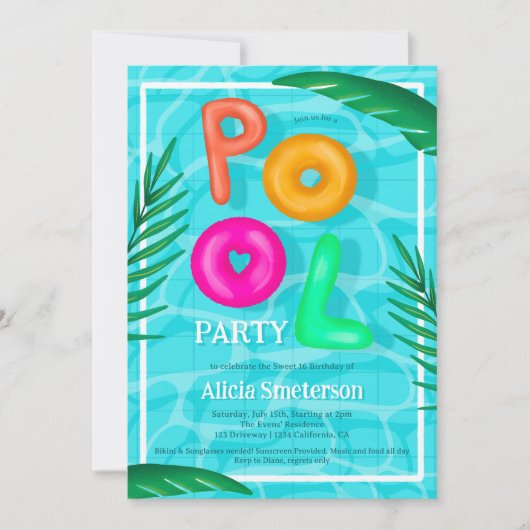 Bright Tropical zwembad party neon floaters Sweet Kaart (Voorkant)