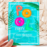 Bright Tropical zwembad party neon floaters Sweet  Kaart<br><div class="desc">Maak een splash met onze levendige en tropische Sweet 16 verjaardagsuitnodigingen! Maak je praalwagens en badpakken klaar voor een feest dat zeker helder leuk en onvergetelijk zal zijn! Met zwembad geschreven in floaters in neon roze, groen, oranje illustratie Sweet 16 met een zwembad waterreflectie en tropisch blad, palmboom en bananenblad....</div>