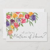 Bright Tulips en Greenery Matron of Honor Kaart (Voorkant)