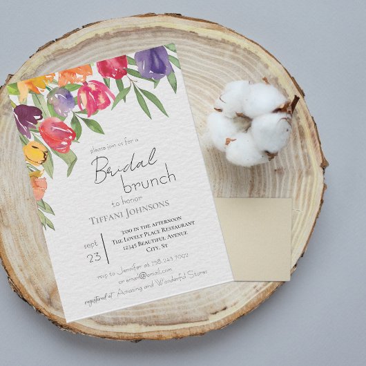Bright Tulpen en Greenery Bridal Brunch Kaart