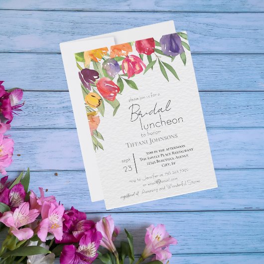 Bright Tulpen en Greenery Bridal Luncheon Kaart
