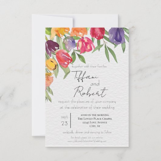 Bright Tulpen en Greenery Wedding Invitation Kaart (Voorkant)