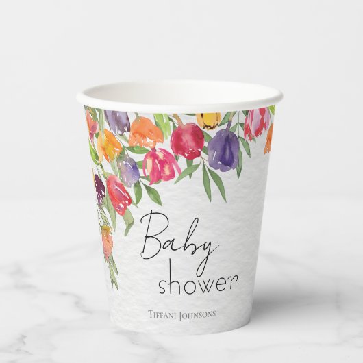 Bright Tulpen en groen Baby shower Papieren Bekers (Voorkant)