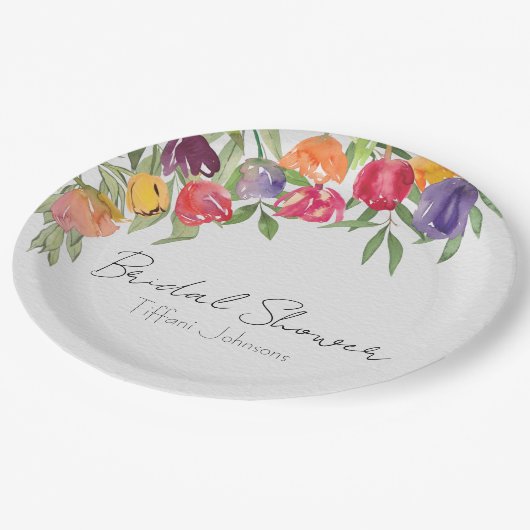 Bright Tulpen en groen Vrijgezellenfeest Papieren Bordje (Gekanteld)