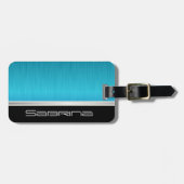 Bright Turquoise Blue Brush Steel en Silver Print Bagagelabel (Voorkant horizontaal)