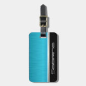 Bright Turquoise Blue Brush Steel en Silver Print Bagagelabel (Voorkant verticaal)