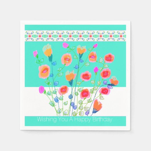 Bright Turquoise en kleurrijke Floral Servet (Voorkant)