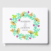 Bright Turquoise Floral Wreath Botanical Wedding Gastenboek (Voorkant)
