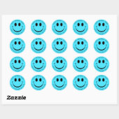 Bright Turquoise Happy Face Birthday Fun Ronde Sticker (Vel)