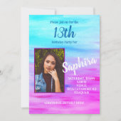 Bright Turquoise Hot Pink Verjaardag Uitnodiging (Voorkant)