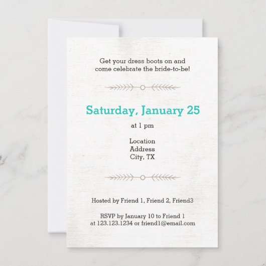 Bright Turquoise laatst op rij voor de Bride-uitze Kaart (Achterkant)