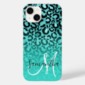 Bright Turquoise Leopard Ombre Monogram Case-Mate iPhone Case (Achterkant)