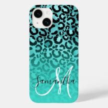 Bright Turquoise Leopard Ombre Monogram