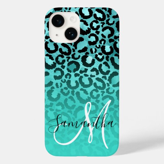 Bright Turquoise Leopard Ombre Monogram Case-Mate iPhone Case (Achterkant)