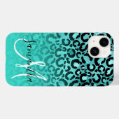 Bright Turquoise Leopard Ombre Monogram Case-Mate iPhone Case (Achterkant (horizontaal))