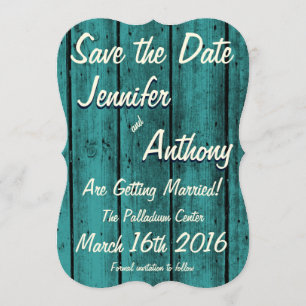 Bright Turquoise Rustic Save the Date No. 2br Kaart