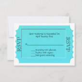 Bright Turquoise Ticket RSVP-reactiekaart RSVP Kaartje (Voorkant)