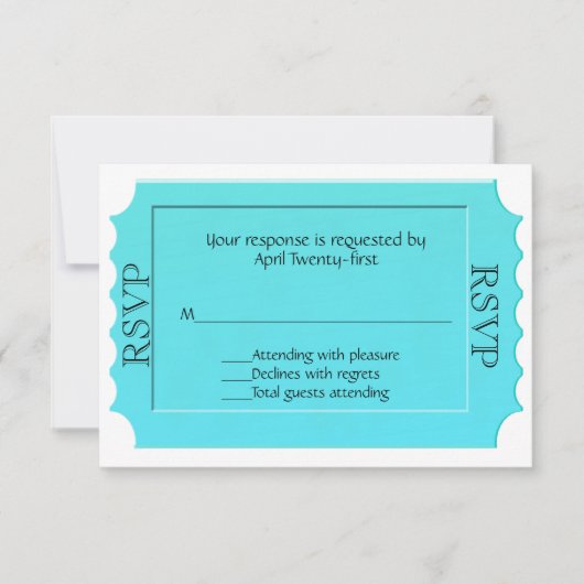 Bright Turquoise Ticket RSVP-reactiekaart RSVP Kaartje (Voorkant)