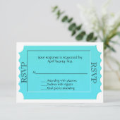 Bright Turquoise Ticket RSVP-reactiekaart RSVP Kaartje (Staand voorkant)