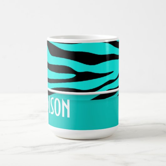 Bright Turquoise Zebra Animal Print; Gepersonalise Koffiemok (Center)