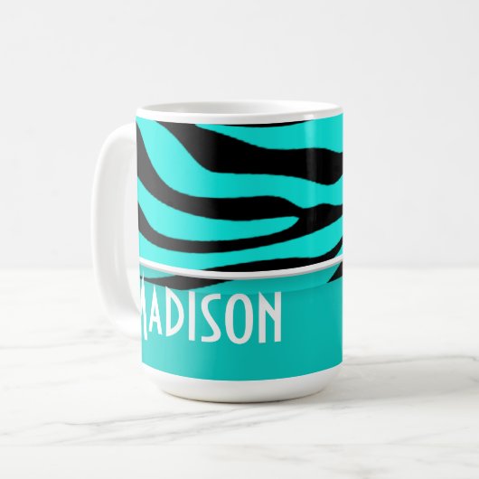 Bright Turquoise Zebra Animal Print; Gepersonalise Koffiemok (Voorkant links)
