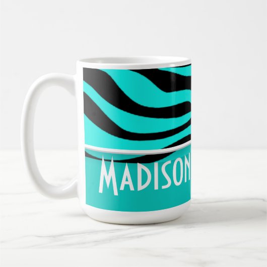 Bright Turquoise Zebra Animal Print; Gepersonalise Koffiemok (Links)