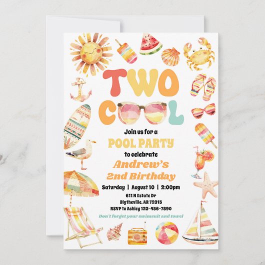 Bright Two Cool Birthday Pool Party uitnodiging (Voorkant)