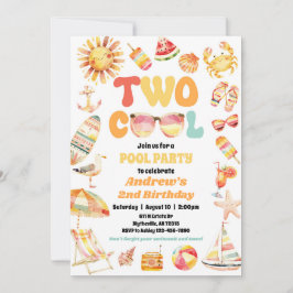 Bright Two Cool Birthday Pool Party uitnodiging