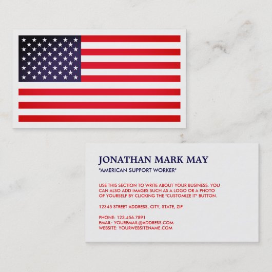 Bright USA Vlag, Amerikaans Visitekaartje (Voorkant / Achterkant)