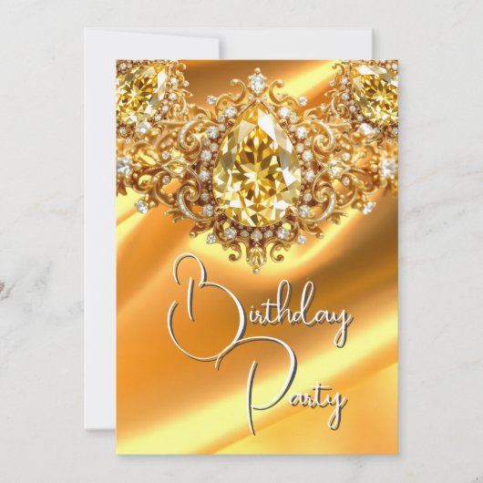 Bright Verjaardag Party Zijdegeel juweel Goud Kaart (Voorkant)