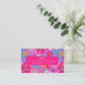 Bright Violet Paarse en Hot Pink Floral Visitekaartje (Staand voorkant)