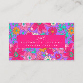 Bright Violet Paarse en Hot Pink Floral Visitekaartje (Voorkant)