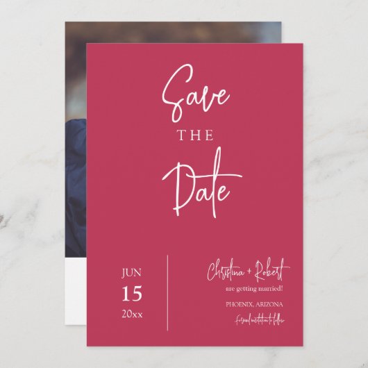 Bright Viva Magenta Modern Boho Save the Date Kaart (Voorkant / Achterkant)