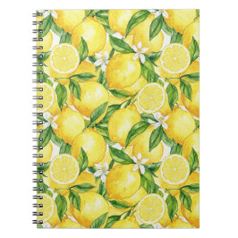 Bright Watercolor Lemon Pattern Notitieboek