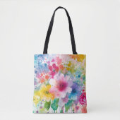 BRIGHT WATERVERF ABSTRACTE FLOWERS TOTE BAG (Voorkant)