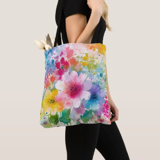 BRIGHT WATERVERF ABSTRACTE FLOWERS TOTE BAG