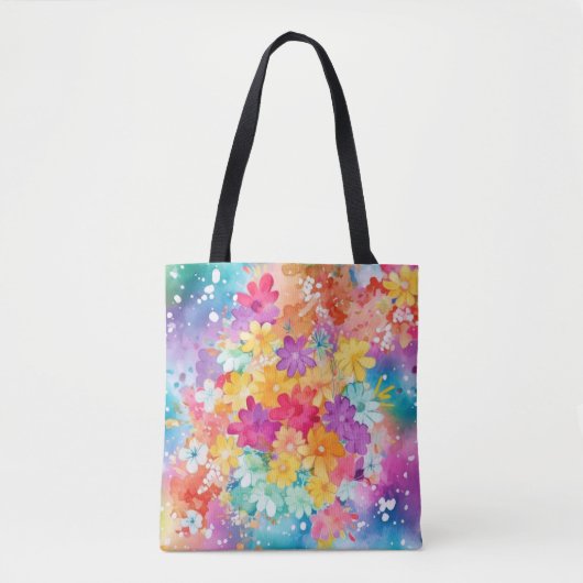 BRIGHT WATERVERF ABSTRACTE FLOWERS TOTE BAG (Voorkant)
