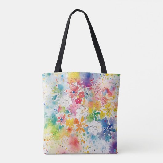 BRIGHT WATERVERF ABSTRACTE FLOWERS TOTE BAG (Achterkant)