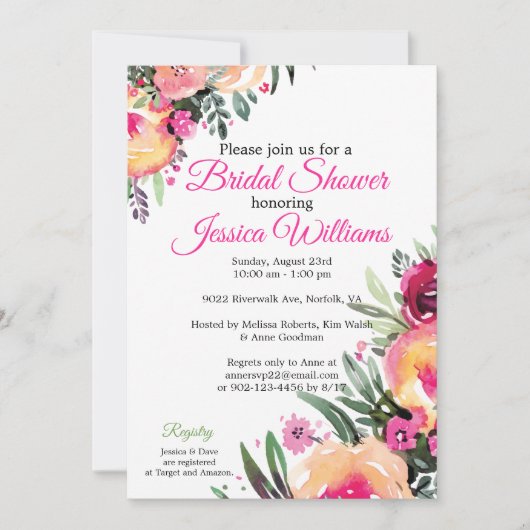 Bright Waterverf Bloemen Bruids Douche Uitnodiging (Voorkant)