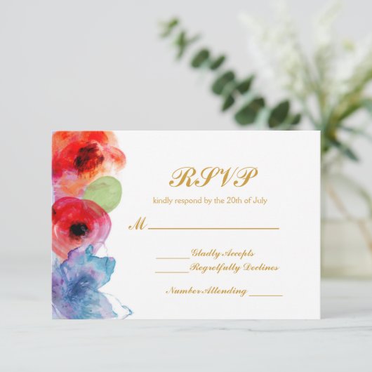 Bright Waterverf Bloemen RSVP bruiloft (Staand voorkant)