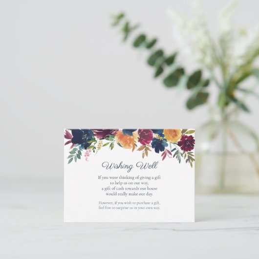 Bright Waterverf Bloemen Wishing Well Bruiloft Informatiekaartje (Staand voorkant)